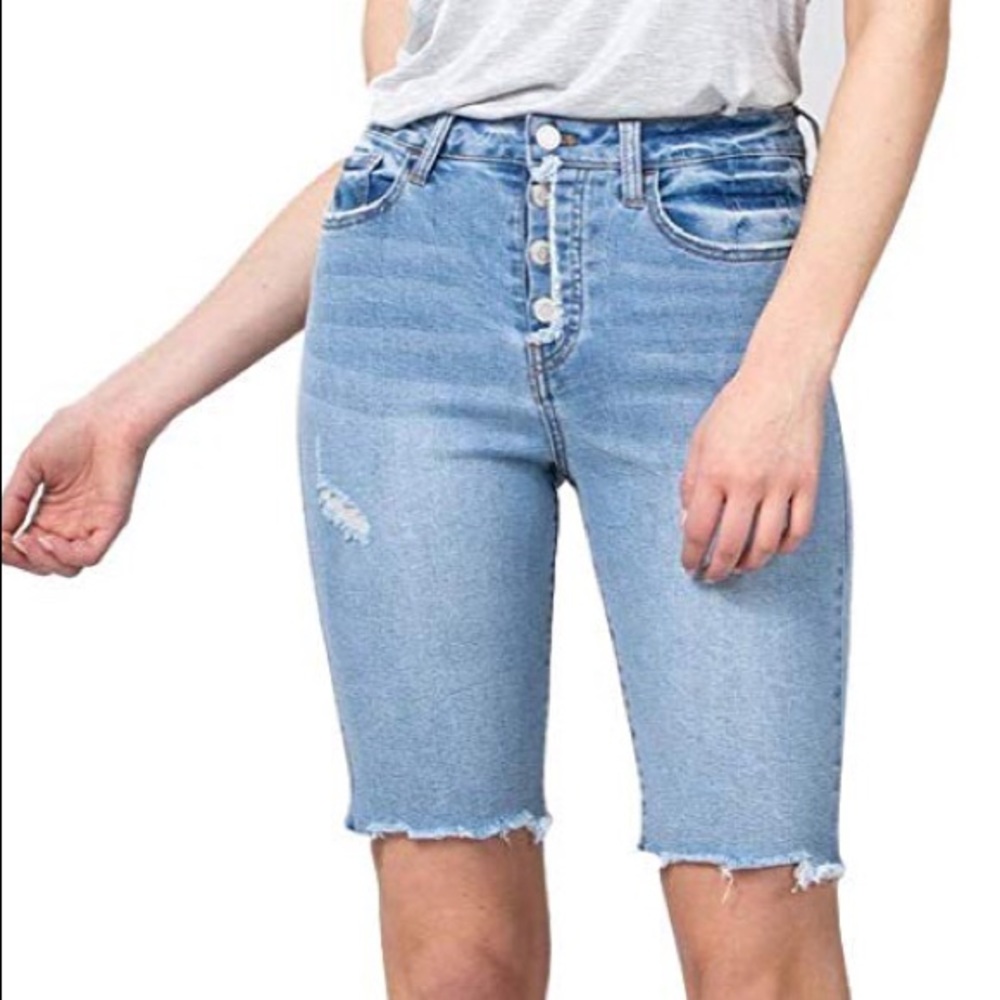 Klique B. Biker Shorts Denim Bermuda Cut Off Button Fly NWT